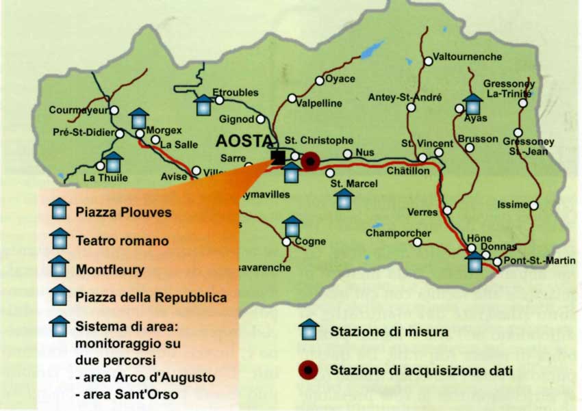 Distribuzione territoriale delle stazioni della rete regionale di controllo della qualità dell'aria.