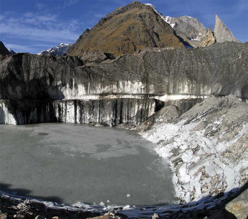 I ghiacciai costituiscono un’importante riserva idrica. In foto, il ghiacciaio del Miage.