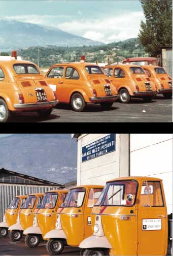Due immagini dei mezzi del Servizio Viabilità della Regione, negli anni '70.