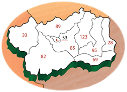 Distribuzione territoriale del numero di edifici analizzati nelle diverse Comunit Montane e nel Comune di Aosta