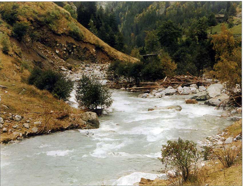 Smottamenti lungo il torrente Lys.