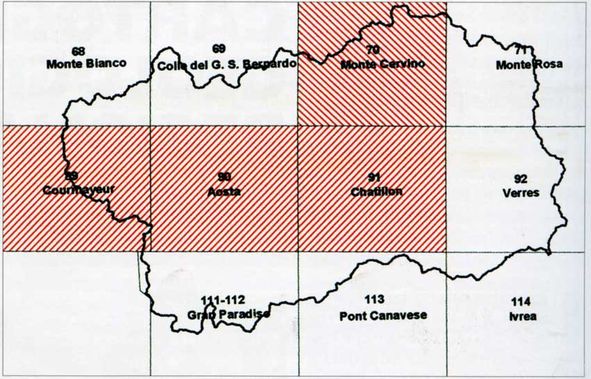 Inquadramento dei fogli geologici alla scala 1:50.000. Sono evidenziati i fogli di prossimo completamento.