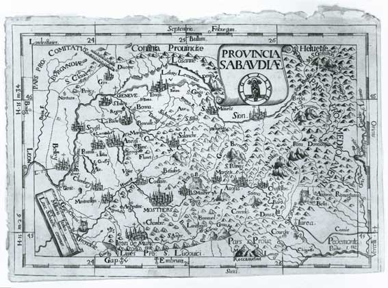 Una carta geografica della provincia sabauda datata 1646.