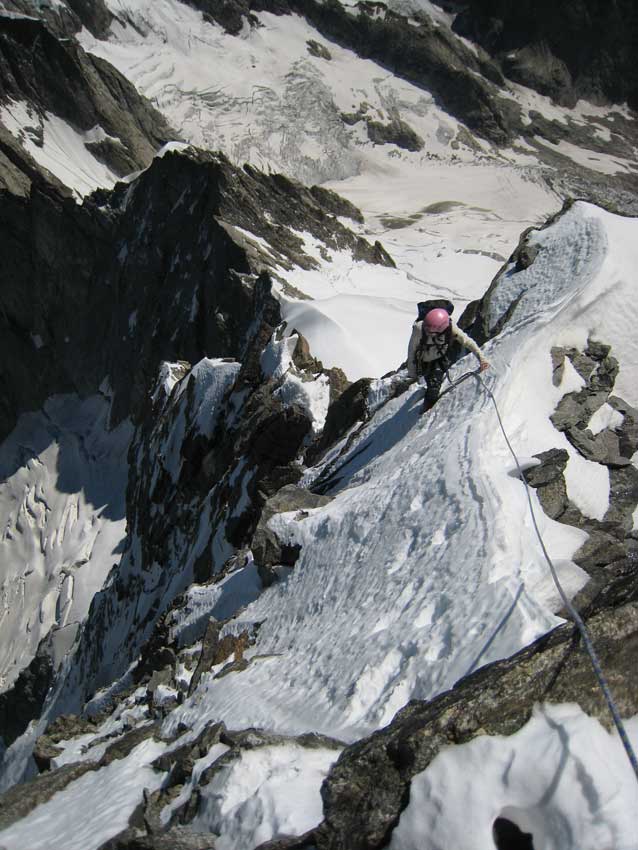 La parte alta dell’Arête des Hirondelles alle Grandes Jorasses.