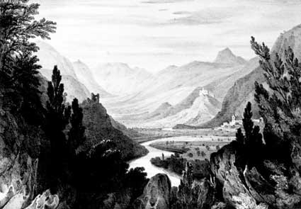 W. Linton, The Valley of Aosta, acquatinta, 1832.