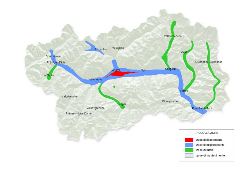 Figura 2, mappa della zonizzazione in Valle d’Aosta (fonte ARPA Valle d’Aosta).
