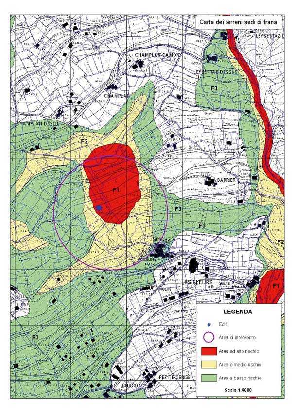 Un esempio di cartografia che rappresenta la classificazione dei terreni sedi di frane.