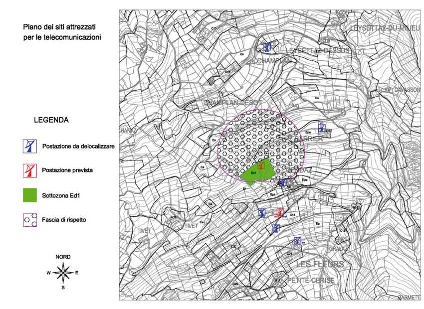 Un esempio di Piano dei siti attrezzati per le telecomunicazioni; in questo caso, Les Fleurs.