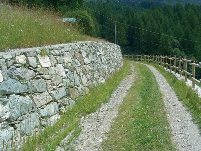 Pista poderale Pessey in comune di Valtournenche. Presentata dal consorzio miglioramento fondiario Loz – Pessey nel 2002, lunga 418 m, a servizio di prati irrigui e pascoli, rende accessibile ai mezzi meccanici un’area che non era servita. Larghezza 3 m e costo stimato di 43.000 euro.