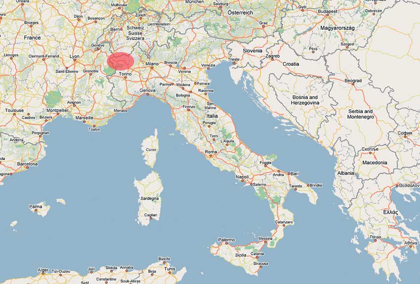 La piccola Valle d’Aosta evidenziata in rosso in questa immagine tratta da Google Maps.