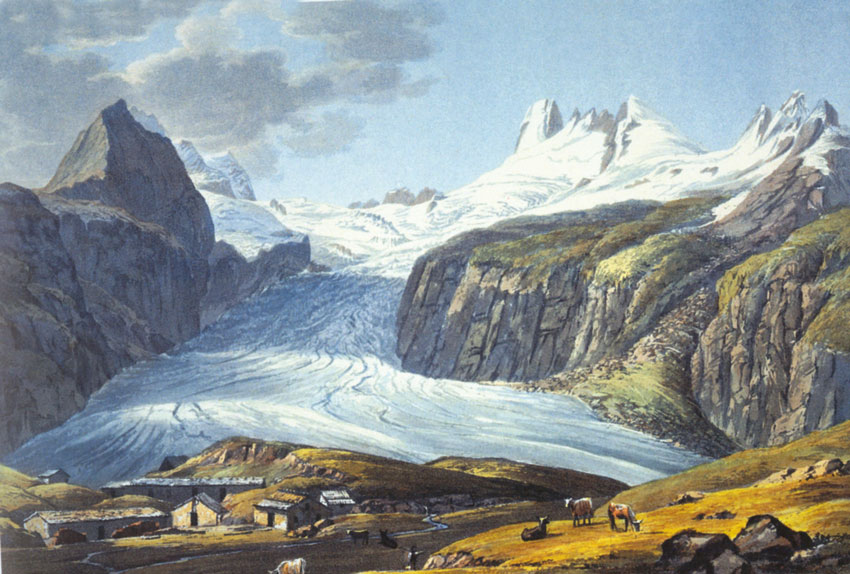 Il ghiacciaio di Pré-de-Bard durante la Piccola età glaciale, al culmine della sua espansione storica, 