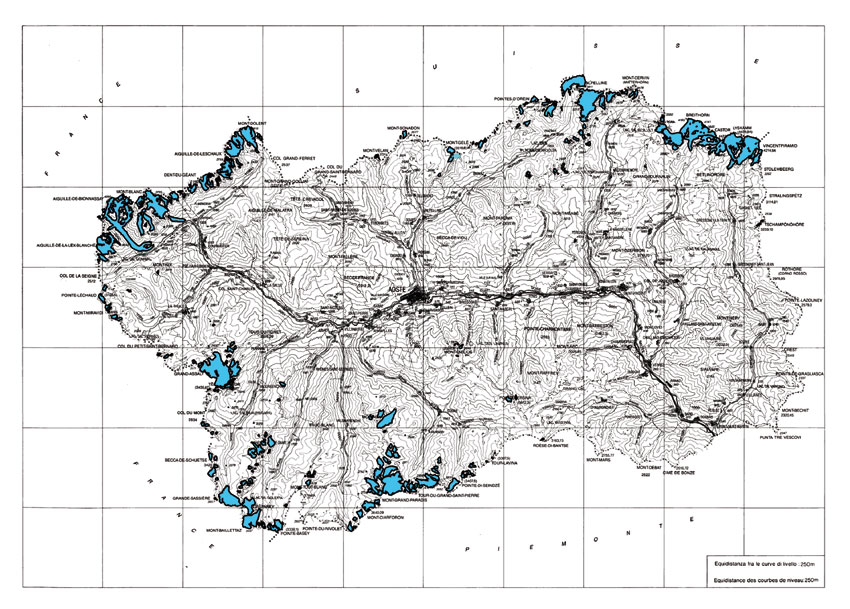 Distribuzione dei ghiacciai sul territorio regionale.