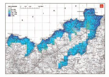 Distribuzione spaziale del SWE sul bacino dell’alta Valpelline e per i soli settori coperti di neve.