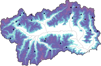 Altezza neve al suolo + dati stazioni automatiche (AWS) e Modelli 1 AINEVA (MOD1) oltre i 2000 m