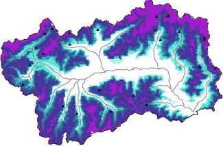 Snow depth + automatic weather station data (AWS) + Modello 1 AINEVA (MOD1) data above 2000 m