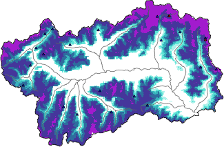 Hauter de neige + données de station automatiques (AWS) + données Modello 1 AINEVA (MOD1) au-dessus de 2000 m