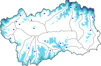 Hauter de neige + données de station automatiques (AWS) + données Modello 1 AINEVA (MOD1) au-dessus de 2000 m