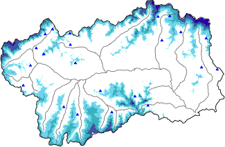 Altezza neve al suolo + dati stazioni automatiche (AWS) e Modelli 1 AINEVA (MOD1) oltre i 2000 m