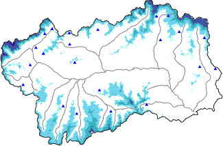 Altezza neve al suolo + dati stazioni automatiche (AWS) e Modelli 1 AINEVA (MOD1) oltre i 2000 m