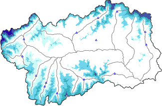 Snow depth + automatic weather station data (AWS) + Modello 1 AINEVA (MOD1) data below 2000 m