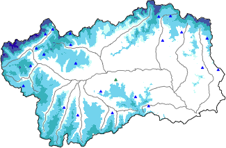 Hauter de neige + données de station automatiques (AWS) + données Modello 1 AINEVA (MOD1) au-dessus de 2000 m