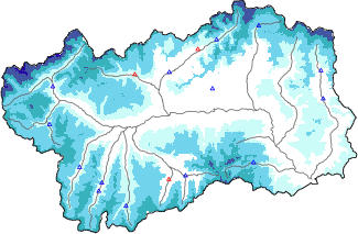 Altezza neve al suolo + dati stazioni automatiche (AWS) e Modelli 1 AINEVA (MOD1) sotto i 2000 m