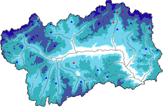 Altezza neve al suolo + dati stazioni automatiche (AWS) e Modelli 1 AINEVA (MOD1) oltre i 2000 m