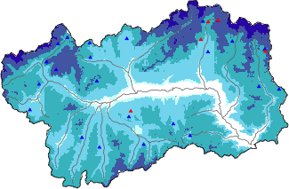 Altezza neve al suolo + dati stazioni automatiche (AWS) e Modelli 1 AINEVA (MOD1) oltre i 2000 m