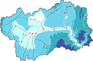 New snow in the last 72h + Modello 1 AINEVA (MOD1) data