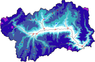 Snow depth + automatic weather station data (AWS) + Modello 1 AINEVA (MOD1) data below 2000 m