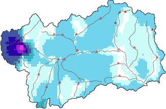 Neige fraîche dans les dernières 72h + données Modello 1 AINEVA (MOD1)