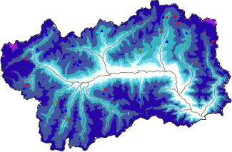 Altezza neve al suolo + dati stazioni automatiche (AWS) e Modelli 1 AINEVA (MOD1) oltre i 2000 m