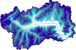 Altezza neve al suolo + dati stazioni automatiche (AWS) e Modelli 1 AINEVA (MOD1) oltre i 2000 m