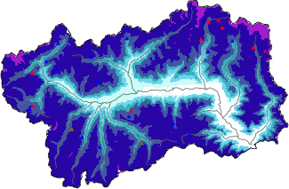 Altezza neve al suolo + dati stazioni automatiche (AWS) e Modelli 1 AINEVA (MOD1) oltre i 2000 m