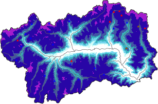 Altezza neve al suolo + dati stazioni automatiche (AWS) e Modelli 1 AINEVA (MOD1) oltre i 2000 m