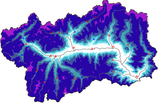 Altezza neve al suolo + dati stazioni automatiche (AWS) e Modelli 1 AINEVA (MOD1) sotto i 2000 m