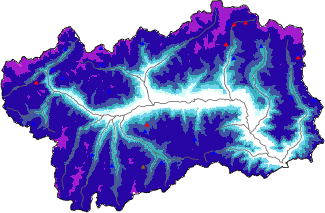 Altezza neve al suolo + dati stazioni automatiche (AWS) e Modelli 1 AINEVA (MOD1) oltre i 2000 m