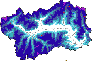 Altezza neve al suolo + dati stazioni automatiche (AWS) e Modelli 1 AINEVA (MOD1) oltre i 2000 m