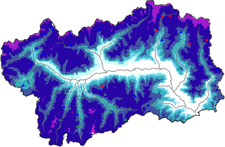 Hauter de neige + données de station automatiques (AWS) + données Modello 1 AINEVA (MOD1) au-dessus de 2000 m