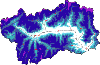 Snow depth + automatic weather station data (AWS) + Modello 1 AINEVA (MOD1) data below 2000 m