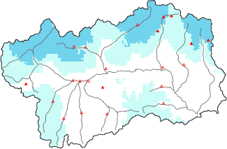 Neige fraîche dans les dernières 72h + données Modello 1 AINEVA (MOD1)