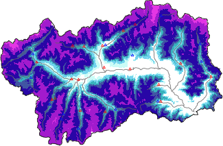 Snow depth + automatic weather station data (AWS) + Modello 1 AINEVA (MOD1) data below 2000 m