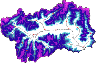 Hauter de neige + données de station automatiques (AWS) + données Modello 1 AINEVA (MOD1) au-dessous de 2000 m