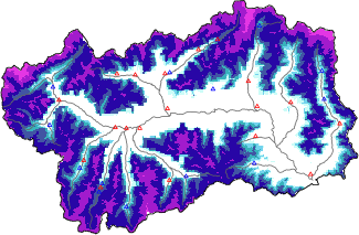 Altezza neve al suolo + dati stazioni automatiche (AWS) e Modelli 1 AINEVA (MOD1) sotto i 2000 m