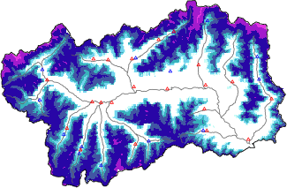 Snow depth + automatic weather station data (AWS) + Modello 1 AINEVA (MOD1) data below 2000 m