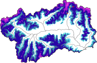 Altezza neve al suolo + dati stazioni automatiche (AWS) e Modelli 1 AINEVA (MOD1) oltre i 2000 m