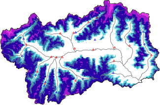 Snow depth + automatic weather station data (AWS) + Modello 1 AINEVA (MOD1) data below 2000 m