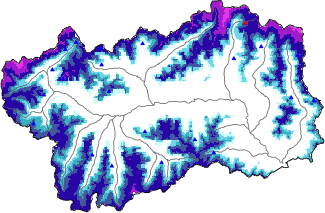 Altezza neve al suolo + dati stazioni automatiche (AWS) e Modelli 1 AINEVA (MOD1) oltre i 2000 m