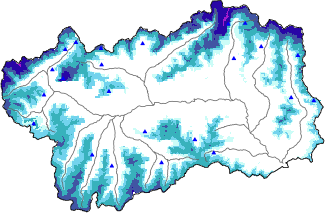 Altezza neve al suolo + dati stazioni automatiche (AWS) e Modelli 1 AINEVA (MOD1) oltre i 2000 m