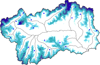 Altezza neve al suolo + dati stazioni automatiche (AWS) e Modelli 1 AINEVA (MOD1) oltre i 2000 m